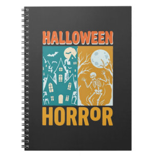 Halloween Spukhaus Mond Skelett Design_1 Notizblock