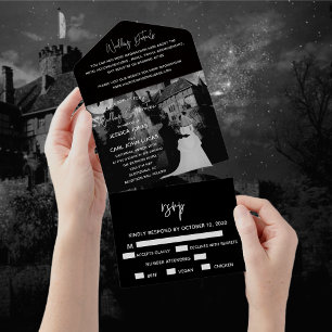 Halloween Spukhaus Paar Hochzeit Oktober All In One Einladung