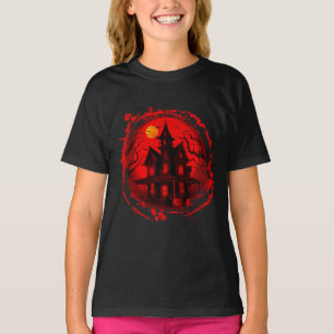 HALLOWEEN SPUKHAUS ROT SCHWARZE SILHOUETTE T-Shirt