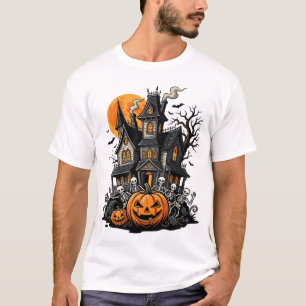 Halloween Spukhaus Skelett Kürbis Nacht T-Shirt