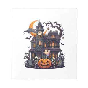 Halloween Spukhaus Skelette Kürbis Geist Halbmond Notizblock