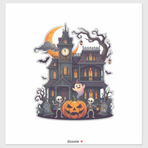 Halloween Spukhaus Skelette Kürbis Geist Kr Aufkleber