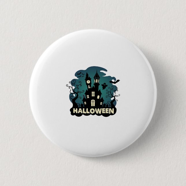 Halloween Spukhaus Uhrturm Fledermäuse Geist_1 Button (Vorderseite)