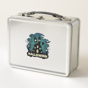 Halloween Spukhaus Uhrturm Fledermäuse Geist_1 Metall Brotdose