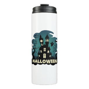 Halloween Spukhaus Uhrturm Fledermäuse Geist_1 Thermosbecher