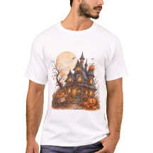 Halloween Spukhaus und Kürbiswagen