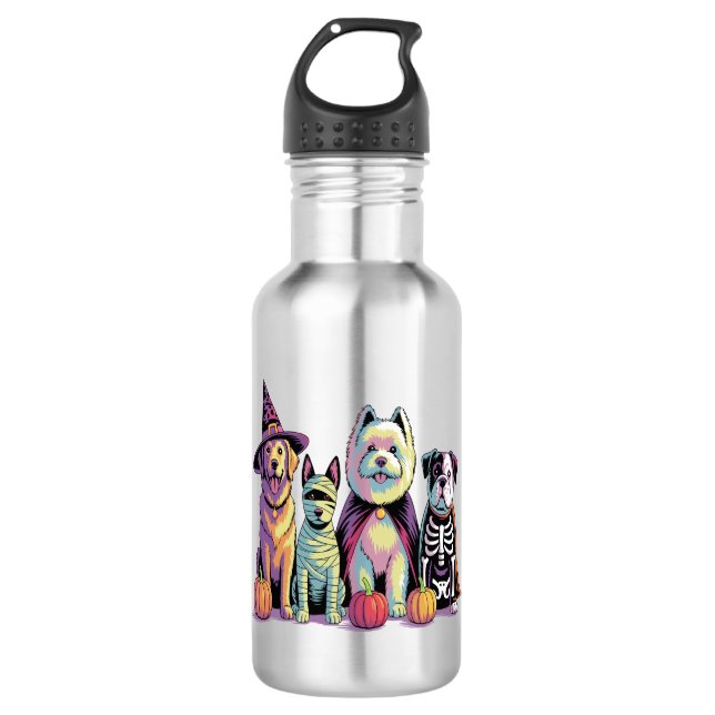 Halloween Squad Dog Edelstahlflasche (Vorderseite)