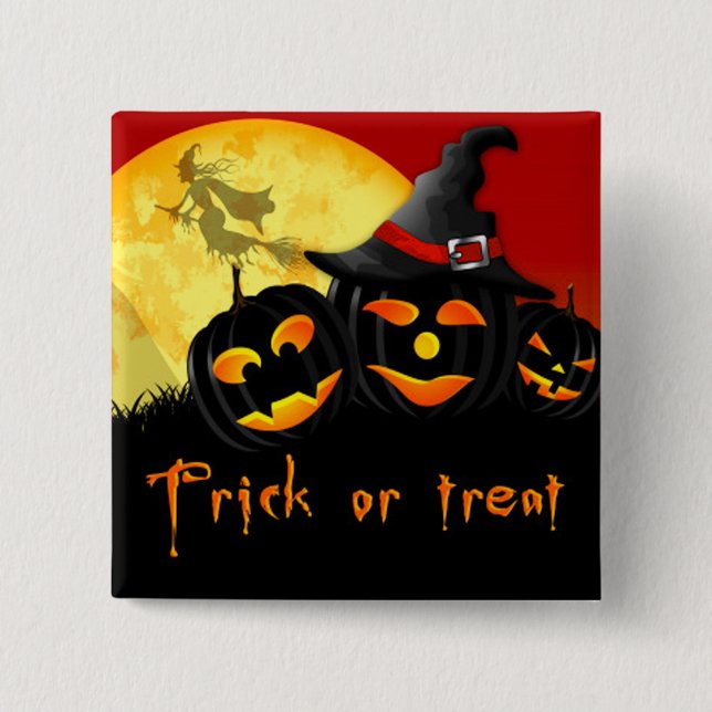 Halloween Square Button/Flying Hexe und Pumpkins Button (Vorderseite)