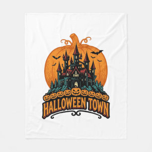 Halloween-Stadt Vintage Geisterburg Kürbis Desi Fleecedecke