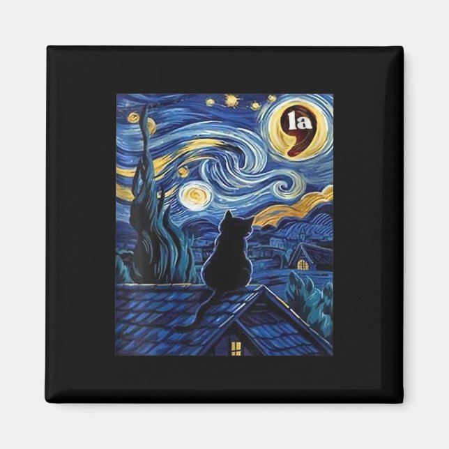Halloween Starry Night Black Cat Comma La K Magnet (Vorne)