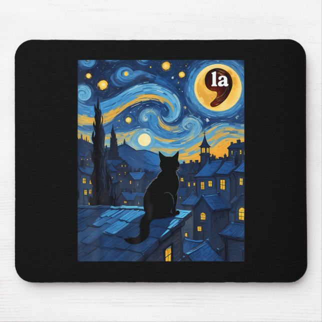 Halloween Starry Night Black Cat Comma La Kamala H Mousepad (Vorne)