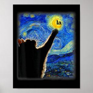 Halloween Starry Night Black Cat Comma La Kamala Poster