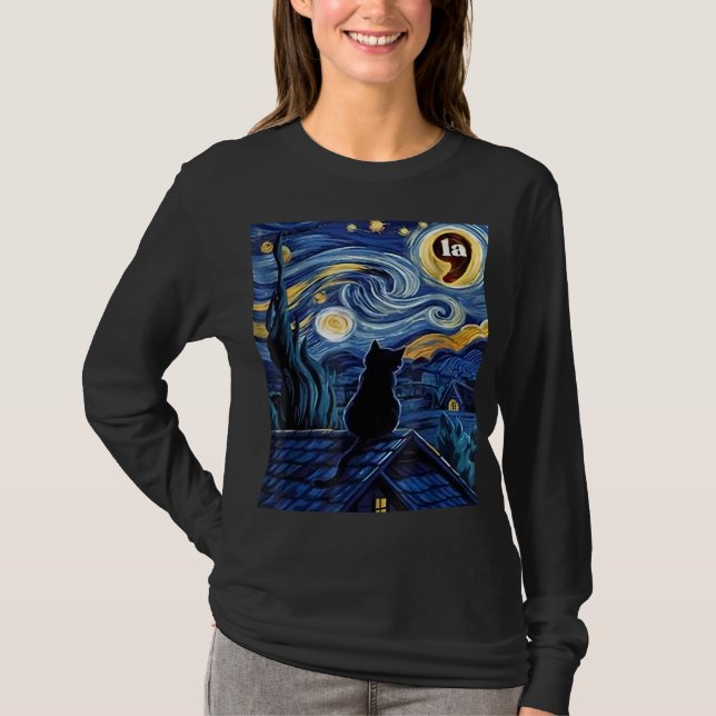 Halloween Starry Night Black Cat Comma La Kamala T-Shirt (Vorderseite)