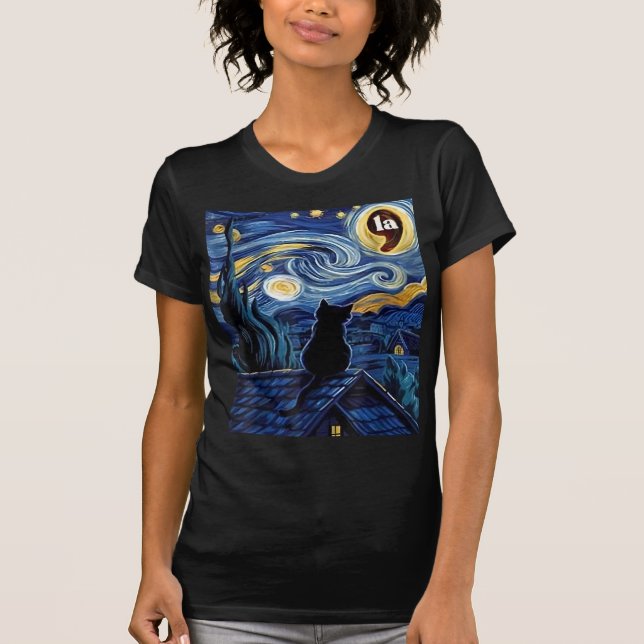 Halloween Starry Night Black Cat Comma La Kamala T-Shirt (Vorderseite)