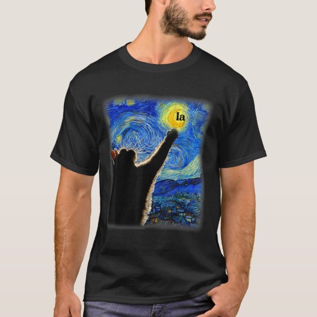 Halloween Starry Night Black Cat Comma La Kamala T-Shirt (Vorderseite)