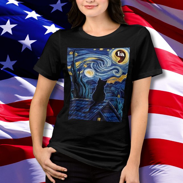 Halloween Starry Night Black Cat Comma La Kamala Tri-Blend Shirt (Von Creator hochgeladen)