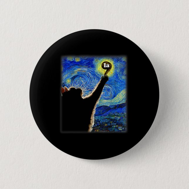 Halloween Starry Night Cat Comma La Kamala Harris Button (Vorderseite)