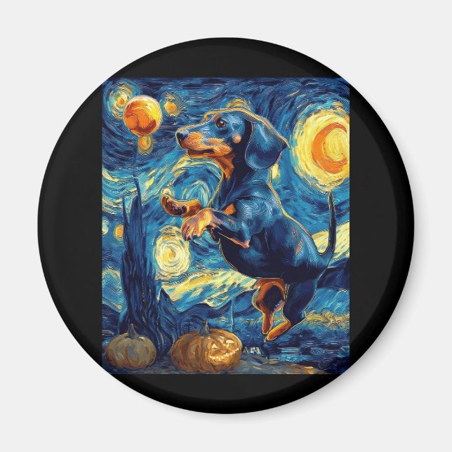 Halloween Starry Night Puppy-Dackel Magnet (Vorne)