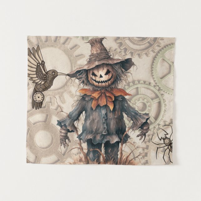 Halloween Steampunk Art Tapestry Wandteppich (Vorderseite (Horizontal))