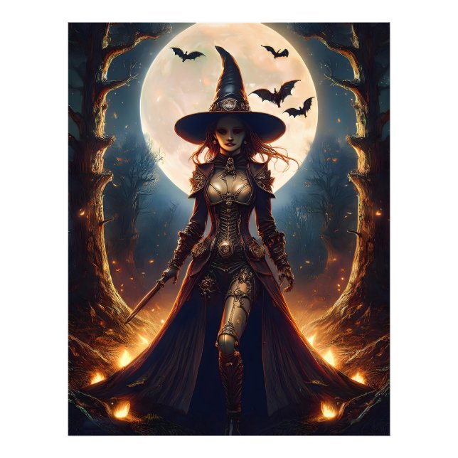 Halloween Steampunk Forest Hexe Fotodruck (Vorne)