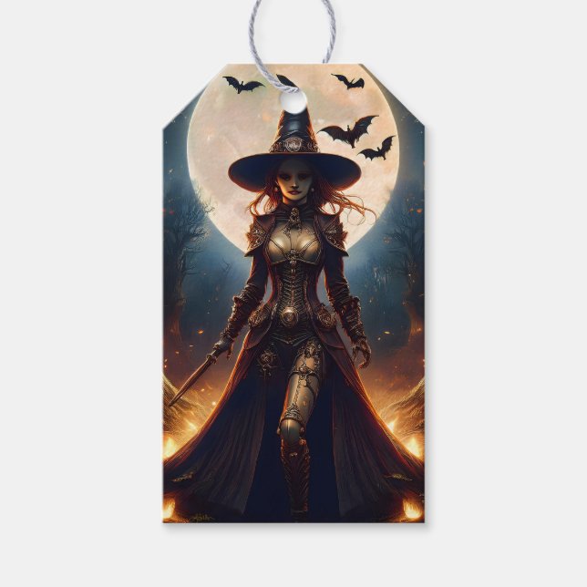 Halloween Steampunk Forest Hexe Geschenkanhänger (Vorderseite)