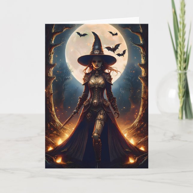 Halloween Steampunk Forest Hexe Karte (Vorderseite)