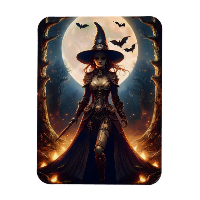 Halloween Steampunk Forest Hexe Magnet (Vertikal)