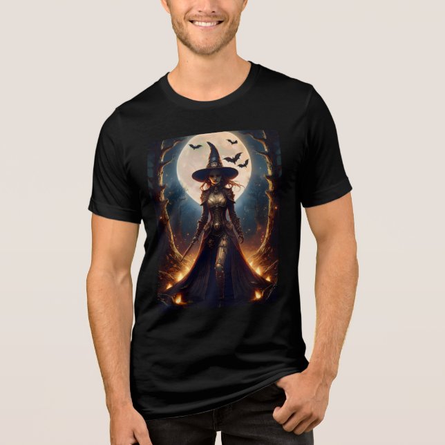 Halloween Steampunk Forest Hexe Tri-Blend Shirt (Vorderseite)