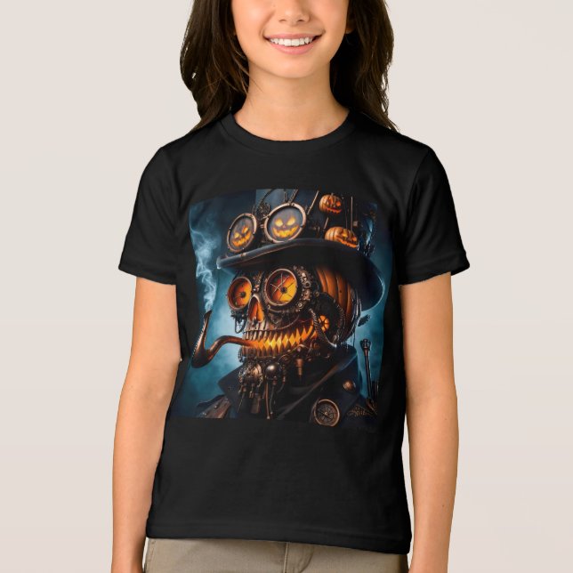 Halloween Steampunk Gothic Jack-O-Lantern Tri-Blend Shirt (Vorderseite)