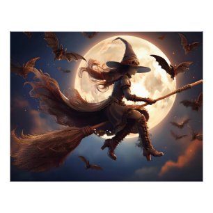 Halloween-Steampunk-Hexe-Mondlicht-Flug Fotodruck