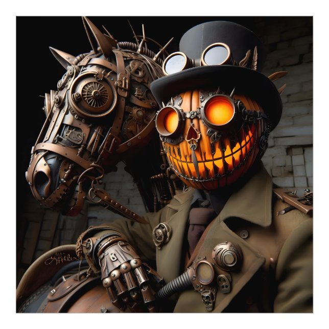 Halloween Steampunk Jack-O-Lantern Horseman Fotodruck (Vorne)