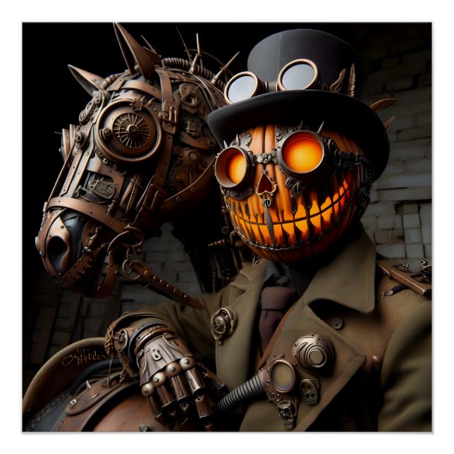 Halloween Steampunk Jack-O-Lantern Horseman Poster (Vorderseite)