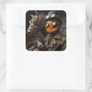 Halloween Steampunk Jack-O-Lantern Horseman Quadratischer Aufkleber
