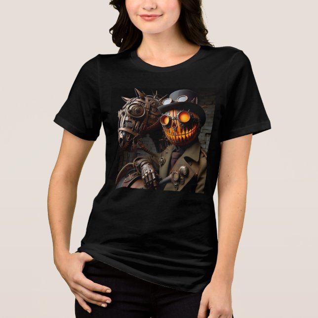 Halloween Steampunk Jack-O-Lantern Horseman Tri-Blend Shirt (Vorderseite)