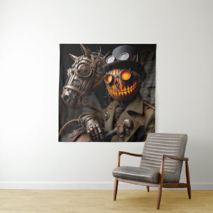 Halloween Steampunk Jack-O-Lantern Horseman Wandteppich