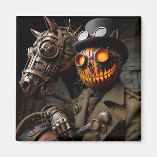 Halloween-Steampunk-Kürbislaterne Reiter Magnet