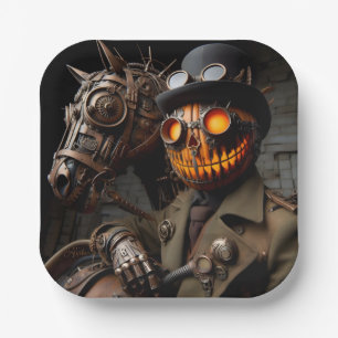 Halloween-Steampunk-Kürbislaterne Reiter Pappteller