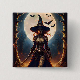 Halloween Steampunk Waldhexe Button