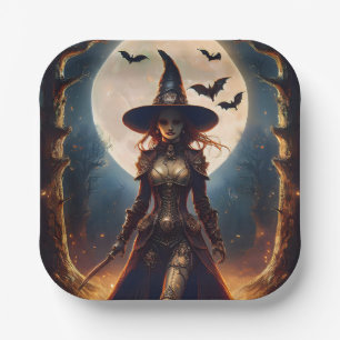 Halloween Steampunk Waldhexe Pappteller