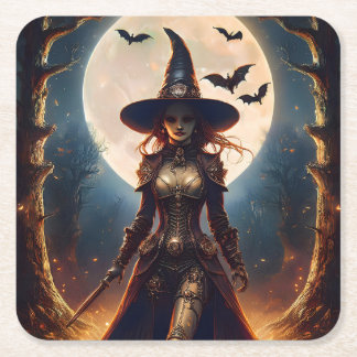 Halloween-Steampunk-Waldhexe Rechteckiger Pappuntersetzer
