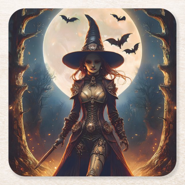 Halloween-Steampunk-Waldhexe Rechteckiger Pappuntersetzer (Vorderseite)