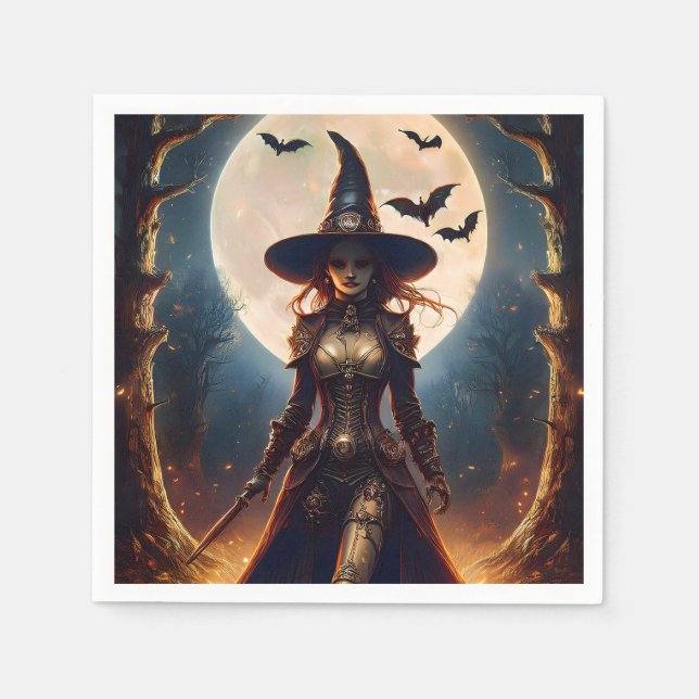 Halloween-Steampunk-Waldhexe Serviette (Vorderseite)