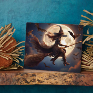 Halloween Steampunk Witch Moonlight Flight Fotoplatte