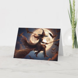 Halloween Steampunk Witch Moonlight Flight Karte