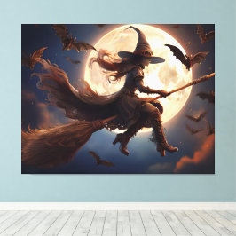 Halloween Steampunk Witch Moonlight Flight Leinwanddruck