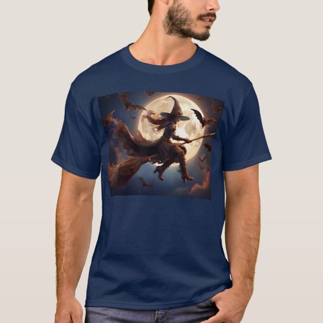 Halloween Steampunk Witch Moonlight Flight T-Shirt (Vorderseite)