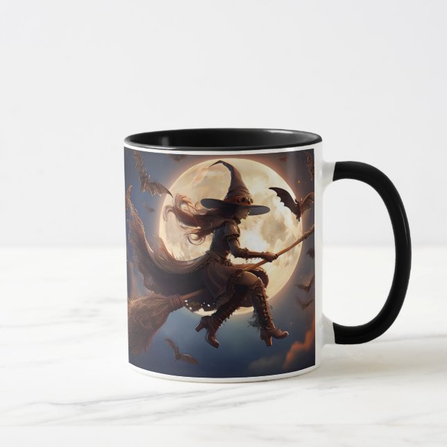 Halloween Steampunk Witch Moonlight Flight Tasse (Rechts)