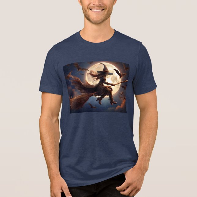 Halloween Steampunk Witch Moonlight Flight Tri-Blend Shirt (Vorderseite)