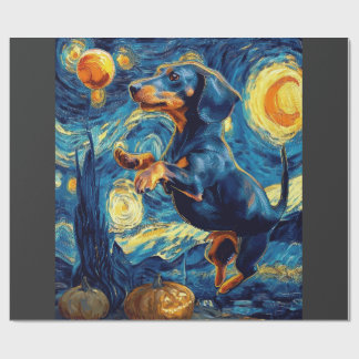 Halloween Sternennacht Welpe Dachshund Geschenkpapier