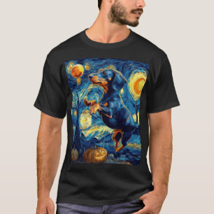 Halloween Sternennacht Welpe Dachshund T-Shirt